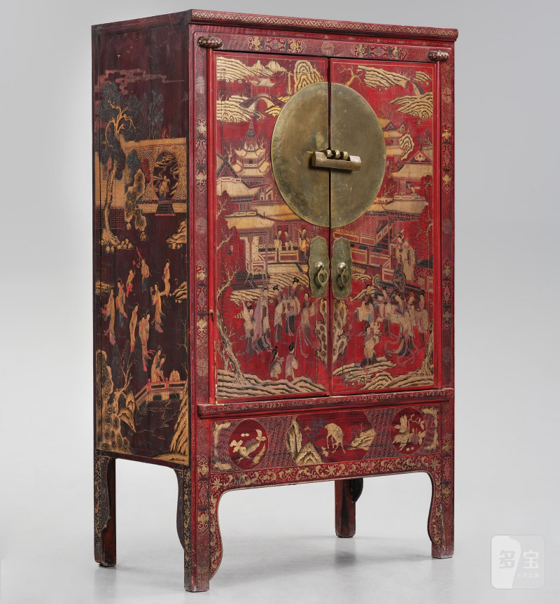 A large painted and gilt-decorated and red lacquer cabinet, - 图7